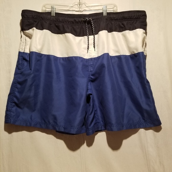 Men's Swim Trunks black, blue, and white - Picture 1 of 4